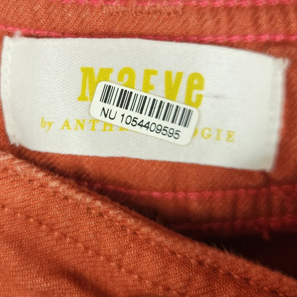 Maeve Anthropologie Ettie Linen Edition Wide Leg Crop Pants Rust High Rise 25P - Picture 11 of 15